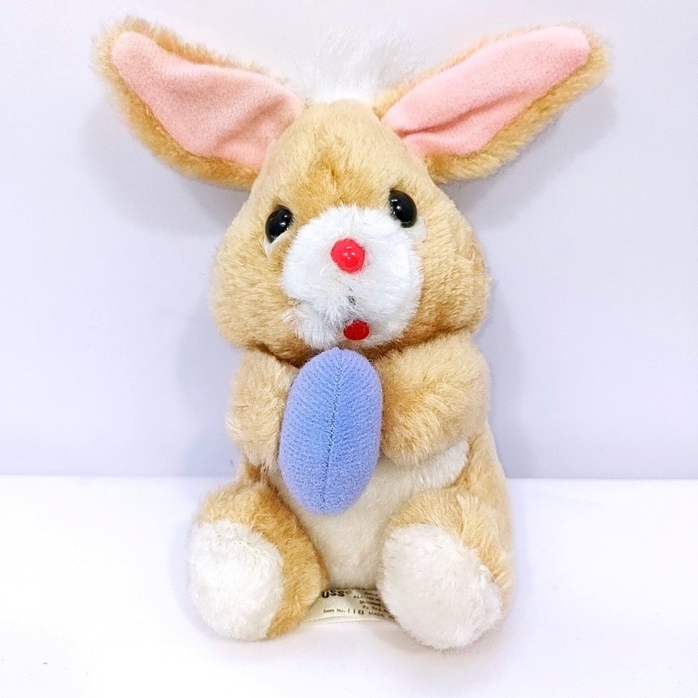 VTG Russ Berrie Egg Nog Bunny Plush Easter Rabbit Purple Egg 118 Tan 7"